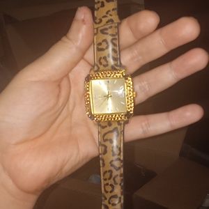 Rhinestone cheetah print watch